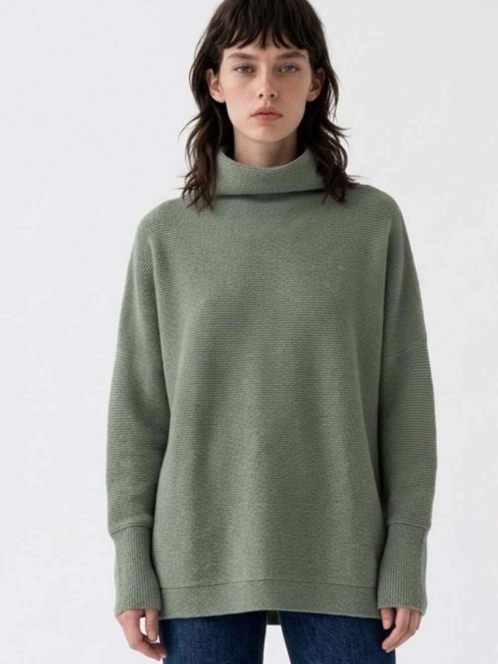 Free People Ottoman Green Slouchy Turtleneck Sweater Size S